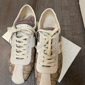 Coach Beige and Brown Patterned Sneakers